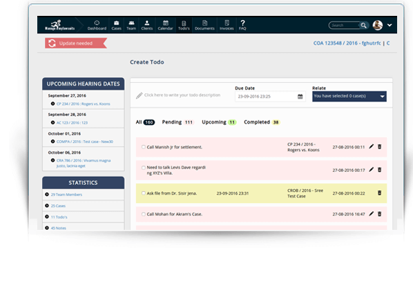 Manage My Lawsuits Case Management Software - To Dos