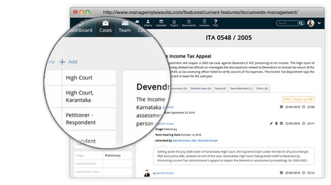 Manage My Lawsuits Case Management Software - Search